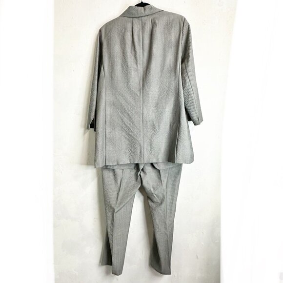 AKRIS Womens Suit Wool Silk Gray Blazer Pants 14 Career Comfort 2 Button Pull On - Picture 4 of 11
